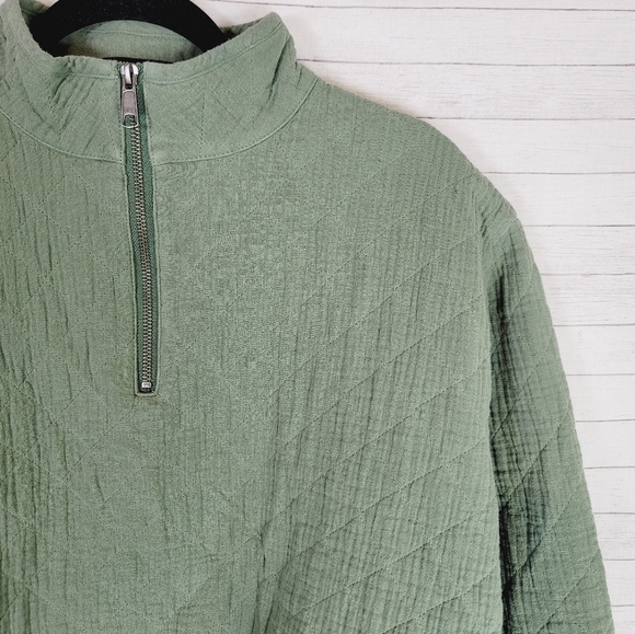 MADEWELL Diamond Jacquard Half-Zip Pullover Top in Khaki Green, SZ SMALL - Picture 3 of 12
